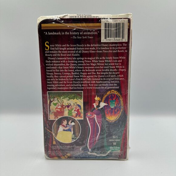 Walt Disneys Masterpiece Snow White And The Seven Dwarfs VHS New Sealed Classic - Picture 2 of 2
